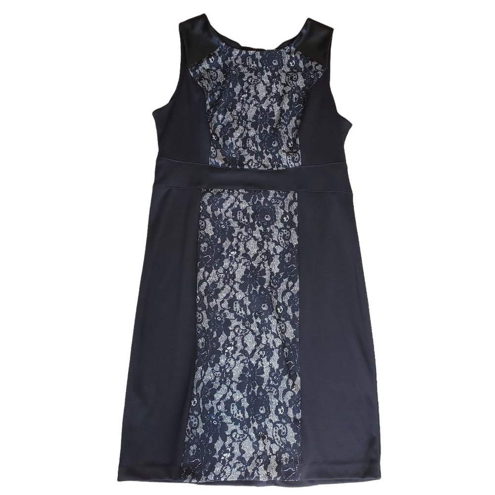 Shelby & Palmer Sleeveless Shift Cocktail Dress Black w/Cream Size 14